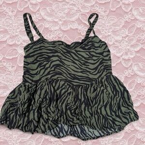 Hollister Green and Black Animal Print Top